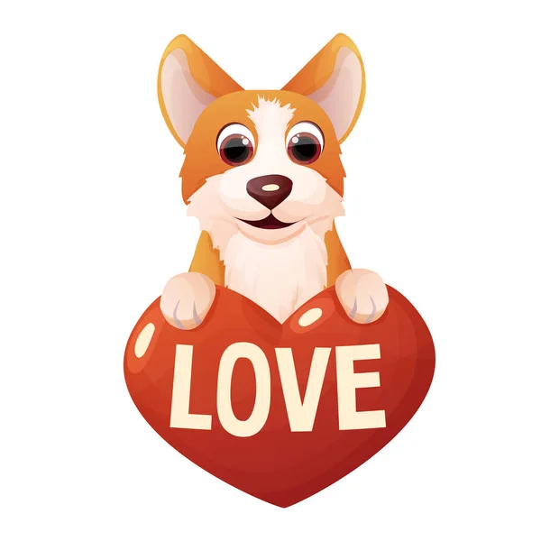 Cão Corgi Bonito Com Coração Texto Amor Animal Estimação Adorável —  Vetores de Stock