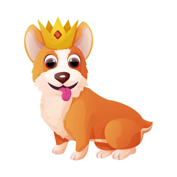Tacını Takmış Şirin Bir Kraliyet Köpeği Beyaz Arka Planda Karikatür — Stok Vektör