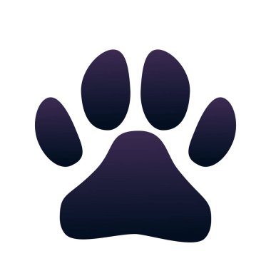 Pençe köpek izi, beyaz arka planda izole edilmiş karikatür tarzı silüet şeklinde ayak köpek yavrusu. Ayak izi evcil hayvanı, şirin şekilli pati izi, hayvan izi ya da ayak izi köpeği, kedi. Vektör illüstrasyonu