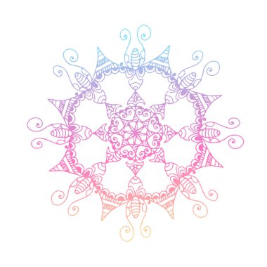 Etnik motif mandala, beyaz arka planda renkli boho süsü. Stres önleyici terapi örnekleri. Tasarım elementleri. Yoga. Vektör illüstrasyonu