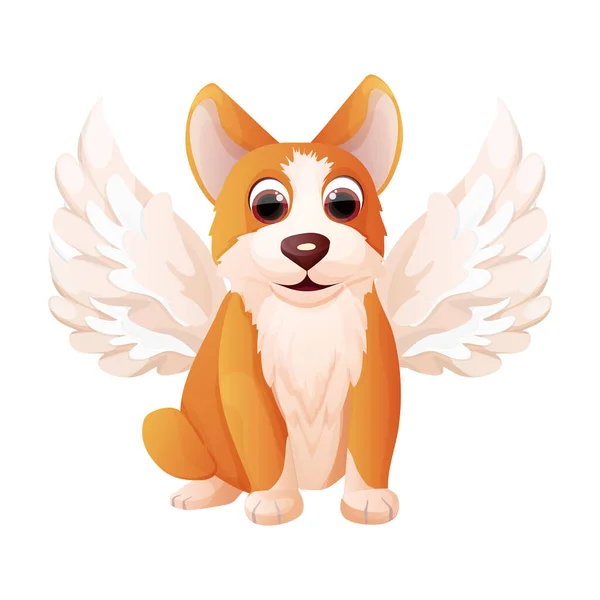 白い背景に隔離された漫画スタイルで天使の翼の愛らしいペットと座ってかわいいコーギー犬 コミック感情的なキャラクター 面白いポーズ ベクターイラスト — ストックベクタ