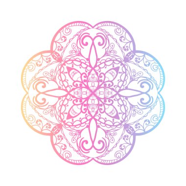 Etnik motif mandala, beyaz arka planda renkli boho süsü. Stres önleyici terapi örnekleri. Tasarım elementleri. Yoga. Vektör illüstrasyonu