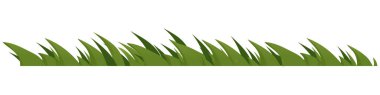 Yeşil çimen, sınır, doğal organik dekorasyon, taze çalı, beyaz arka planda izole edilmiş çizgi film tarzında bitki. Vektör illüstrasyonu