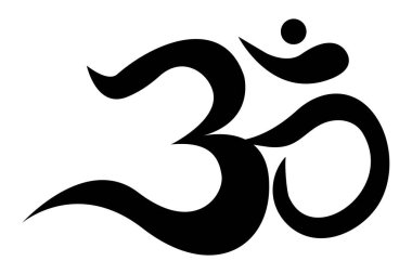 Om, Hinduizm 'in siyah sembolü, beyaz arka planda izole edilmiş işaret. - Evet. Vektör illüstrasyonu