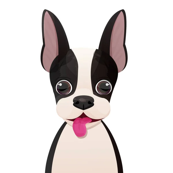 Boston Terrier Cara Cabeza Cachorro Retrato Estilo Dibujos Animados Aislados — Vector de stock