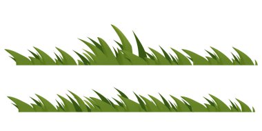 Yeşil çimenler, sınır, doğal organik dekorasyon, taze çalı, beyaz arka planda karikatür tarzında otlar. Vektör illüstrasyonu