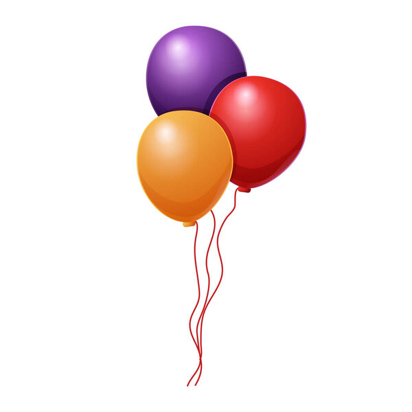 Colorful 3 balloons with bow set in cartoon style isolated on white background. Vector illustration
