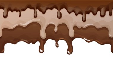 Chocolate splash, creamy brown drip in cartoon style isolated on white background. Smooth wave of flowing melted chocolate, cocoa or chocolate dessert. Vector illustration