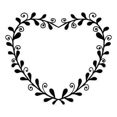 Zarif bir kalp çerçevesi, beyaz arka planda karalama tarzında sınır başlığı. Vektör illüstrasyonu