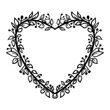 Zarif bir kalp çerçevesi, beyaz arka planda karalama tarzında sınır başlığı. Vektör illüstrasyonu
