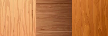 Set wooden material, textured surface wood comic background in cartoon style. Wall, panel for game, ui design. Vector illustration