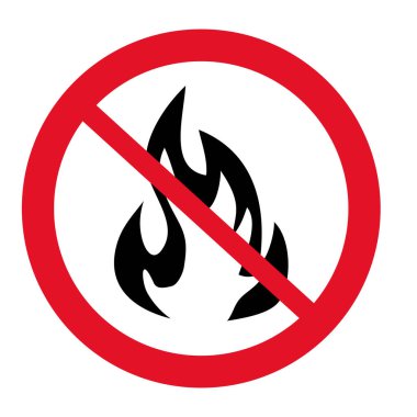 Flame not allowed red circle symbol, sign isolated on white background. Vector illustration