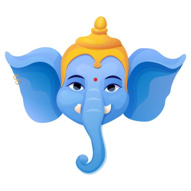 Little cute Ganesh, religious traditional god elephant blue color in cartoon character isolated on white background. Vector illustration