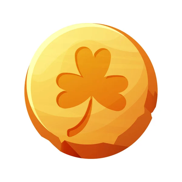 Gouden Munt Met Klaver Gelukssymbool Ierse Penny Keltische Viering Element — Stockvector