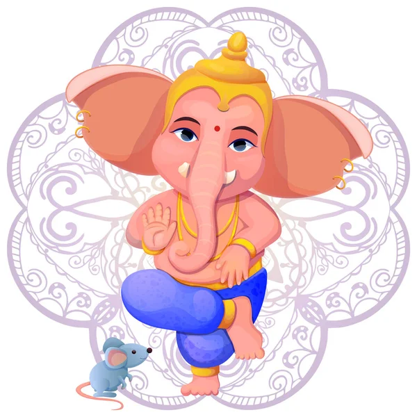 stock vector Little cute Ganesh, religious traditional god elephant in cartoon character isolated on white background. Vector illustration
