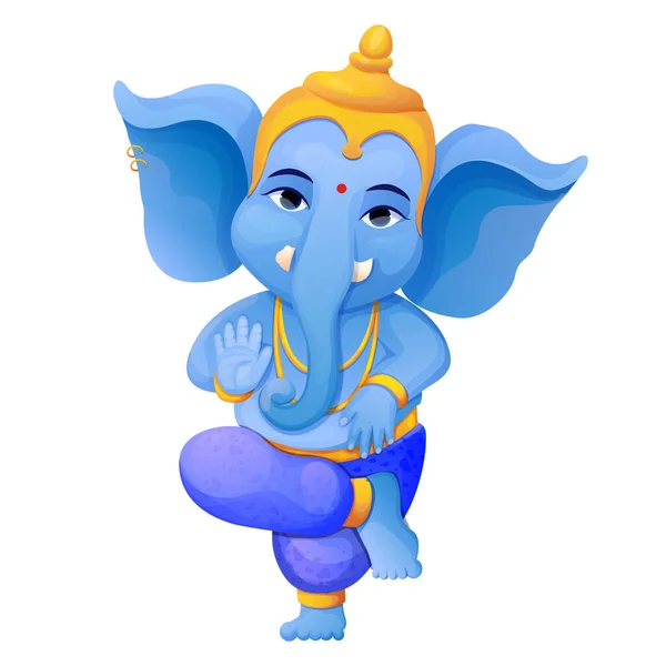 stock vector Little cute Ganesh, religious traditional god elephant blue color in cartoon character isolated on white background. Vector illustration