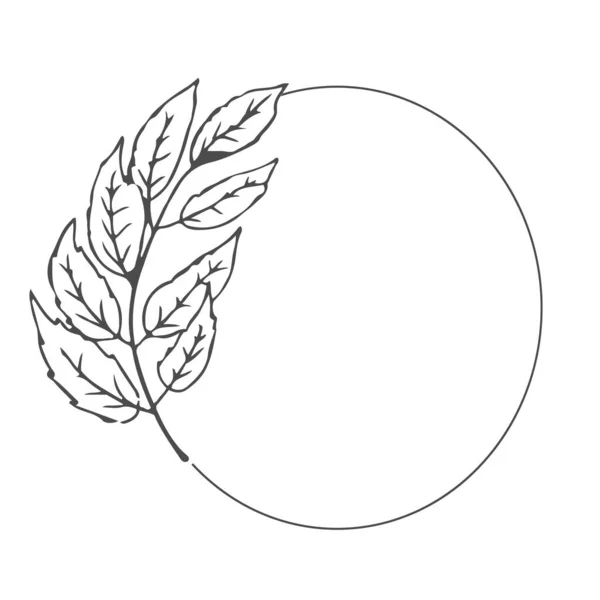 Floral Μποέμικο Κομψό Πλαίσιο Αισθητικό Κύκλο Φύλλα Στυλ Doodle Απομονώνονται — Διανυσματικό Αρχείο