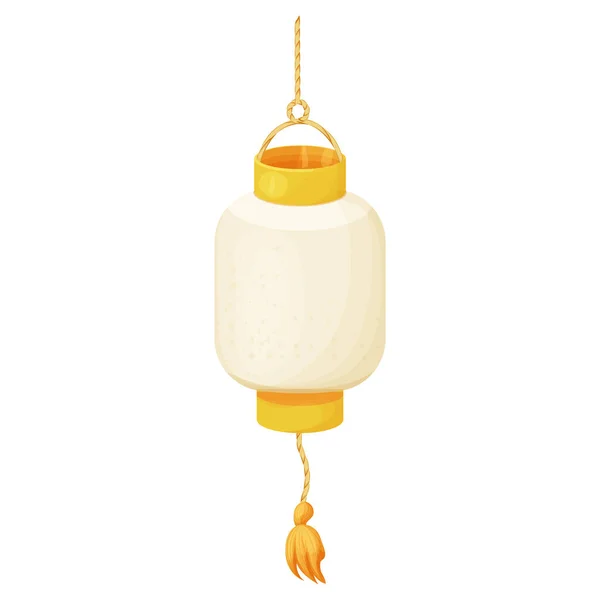 白を基調とした漫画風に金の要素とタッセルで装飾された伝統的な提灯 吊るし灯 日本の街路灯 ベクターイラスト — ストックベクタ