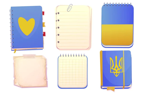 Set Journal Ukrainien Carnet Notes Style Dessin Animé Vue Dessus — Image vectorielle