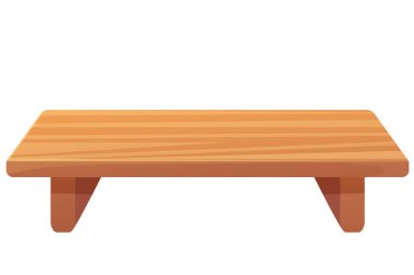 Ahşap masa geleneksel Japon tepsisi beyaz arka planda izole çizgi film tarzında boş mobilyalar. - Evet. Vektör illüstrasyonu