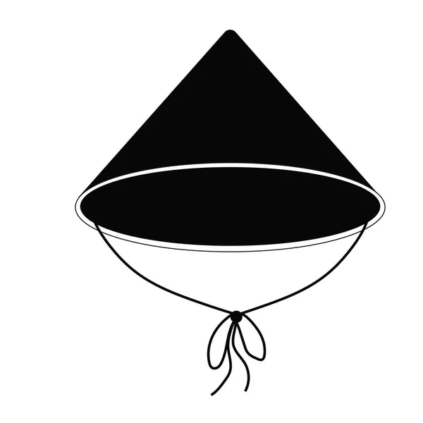 白い背景に隔離された漫画のスタイルでリボンシルエットと天然素材からの円錐形の伝統的なアジアの帽子 ベクターイラスト — ストックベクタ