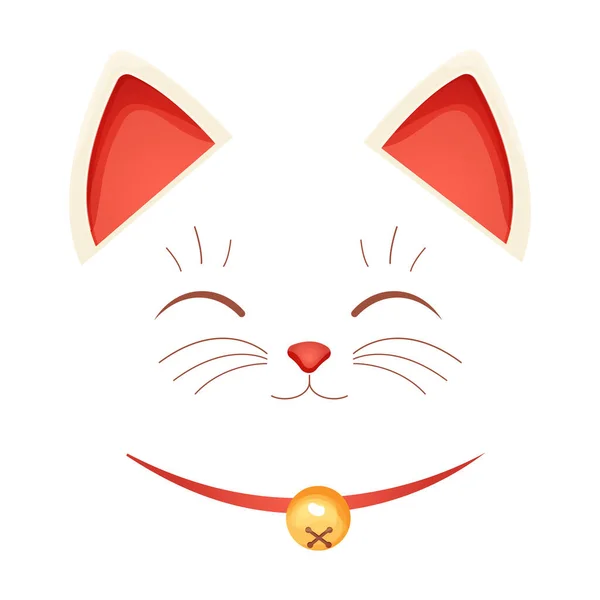 招き猫の伝統的なフィギュア幸運なシンボル 白い背景に隔離された漫画のスタイルで襟と鐘を持つペット ベクターイラスト — ストックベクタ