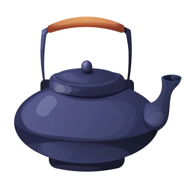 日本水壶 茶壶传统陶瓷 卡通风格 白色背景隔离 是的矢量说明 — 图库矢量图片