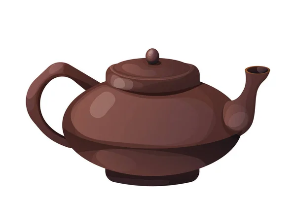 Japanischer Wasserkocher Teekanne Traditionelle Keramik Cartoon Stil Isoliert Auf Weißem — Stockvektor