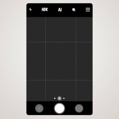 Telefon kamerası görüntüleyicisi, ekran arayüzü görüntü şablonu video kamerası. Akıllı telefon uygulama çerçevesi oluşturuldu. Vektör illüstrasyonu