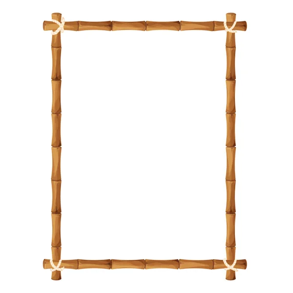Bambusový Rámeček Lanem Kresleném Stylu Dekorace Izolované Bílém Pozadí Stock — Stockový vektor
