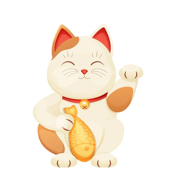 Maneki Neko Cat Tradition Figure Lucky Symbol Pet Collar Bell — Stock Vector