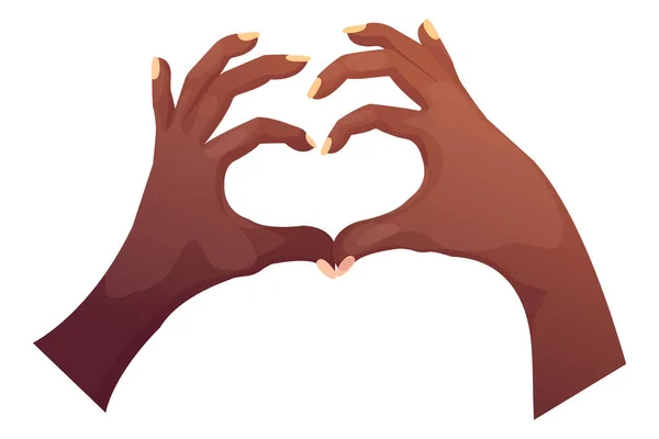 Duas Mãos Fazendo Uma Forma Coração Étnico Preto Estilo Cartoon — Vetor de Stock