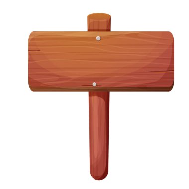 Ahşap tabela, tahta, çerçeve beyaz arka planda izole çizgi film tarzında. Oyun varlığı, düğme ya da ui menüsü. Vektör illüstrasyonu