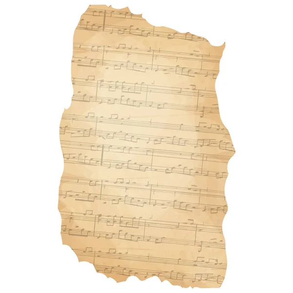 古い音楽のメロディーと紙のパーチメントピース 白の背景に隔離された曲スクラップブックシート デザイン要素 フレーム ベクターイラスト — ストックベクタ