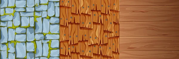 木製の材料を設定し 漫画のスタイルでテクスチャ表面木材漫画の背景 ゲーム用パネル Uiデザイン ベクターイラスト — ストックベクタ