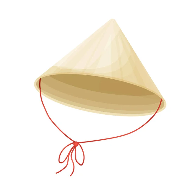 Konisk Traditionell Asiatisk Hatt Från Naturliga Material Med Band Tecknad — Stock vektor