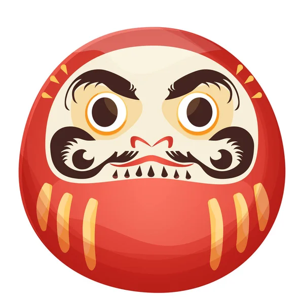 stock vector Daruma red traditional japan doll talisman with angry face, geld elements in cartoon style isolated on white background. Vector illustration