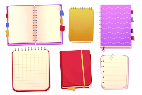 Set Diary Note Book Cartoon Style Top View Open Closed — Vector de stoc
