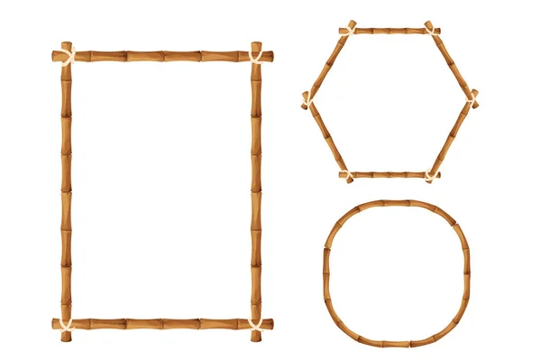 Bambu Gräns Ram Med Rep Tecknad Stil Dekoration Isolerad Vit — Stock vektor