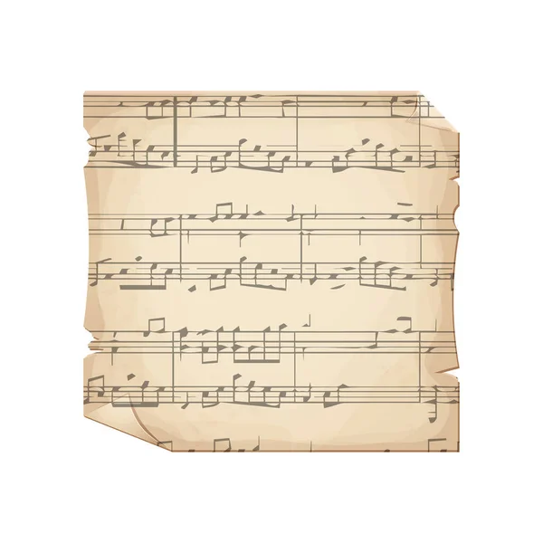 古い音楽のメロディーと紙のパーチメントピース 白の背景に隔離された曲スクラップブックシート デザイン要素 フレーム ベクターイラスト — ストックベクタ