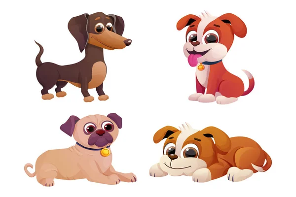 Set Puppy Lindo Perro Niño Mascotas Con Cola Adorable Estilo — Archivo Imágenes Vectoriales