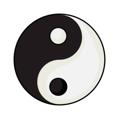 Shadow Circle Japonya Taoism sembolü ile Yin ve Yang, beyaz arka planda izole edilmiş çizgi film tarzında enerji işareti. Vektör illüstrasyonu