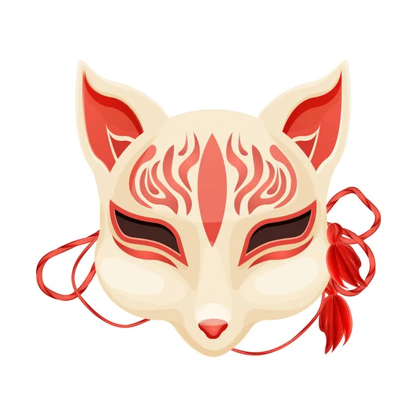 Kitsune Masque Folklorique Japonais Mythologie Asiatique Mascotte Renard Style Dessin — Image vectorielle