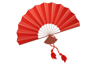 Geleneksel Japon hayranı, ahşap detaylarla donatılmış el aksesuarı beyaz arka planda karikatür tarzında. Vektör illüstrasyonu