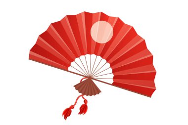 Geleneksel Japon hayranı, ahşap detaylarla donatılmış el aksesuarı beyaz arka planda karikatür tarzında. Vektör illüstrasyonu