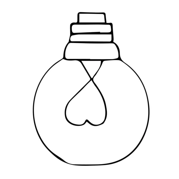 Žárovka Kreslený Komiks Elektřina Izolované Bílém Pozadí Skica Levá Ikona — Stockový vektor