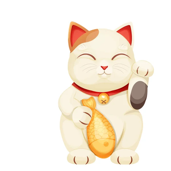 Maneki Neko Γάτα Παράδοση Σχήμα Τυχερό Σύμβολο Κατοικίδιο Ζώο Γιακά — Διανυσματικό Αρχείο
