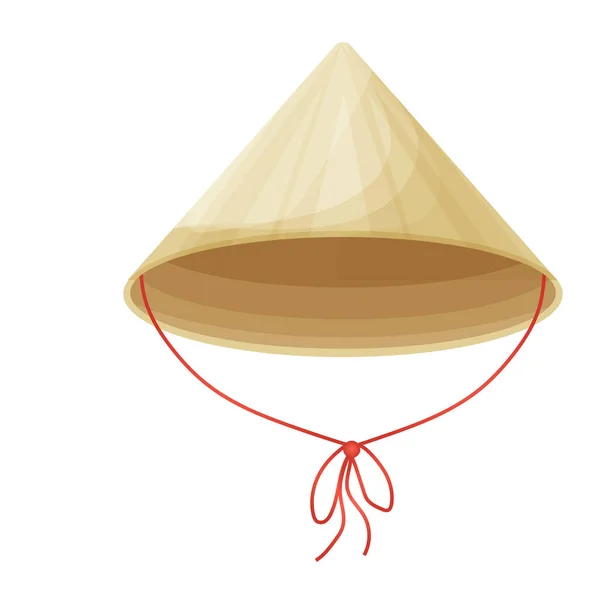 Chapeau Asiatique Traditionnel Conique Matériaux Naturels Avec Ruban Style Dessin — Image vectorielle