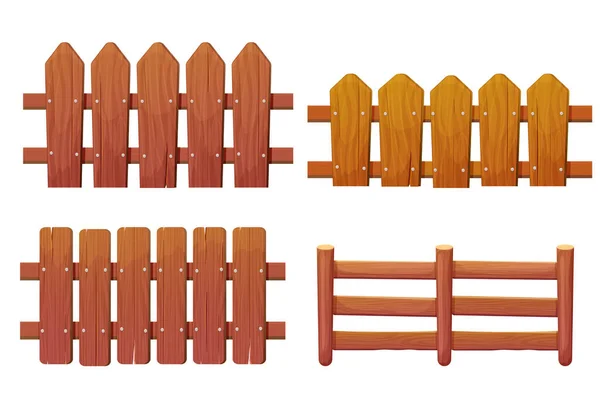 Holzzäune Auf Bauernhof Ranch Garten Isoliert Land Holzzaun Cartoon Stil — Stockvektor