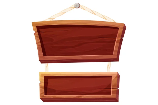 Game Menu Wooden Frame Panel Textured Rope Hanging Plank Cartoon — Stock Vector